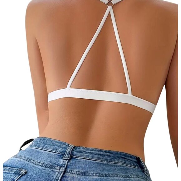 Front Closure White Lace Bra *Rear Crisscross Design*Sissy* Size 38C*New in Pkg - Picture 2 of 3